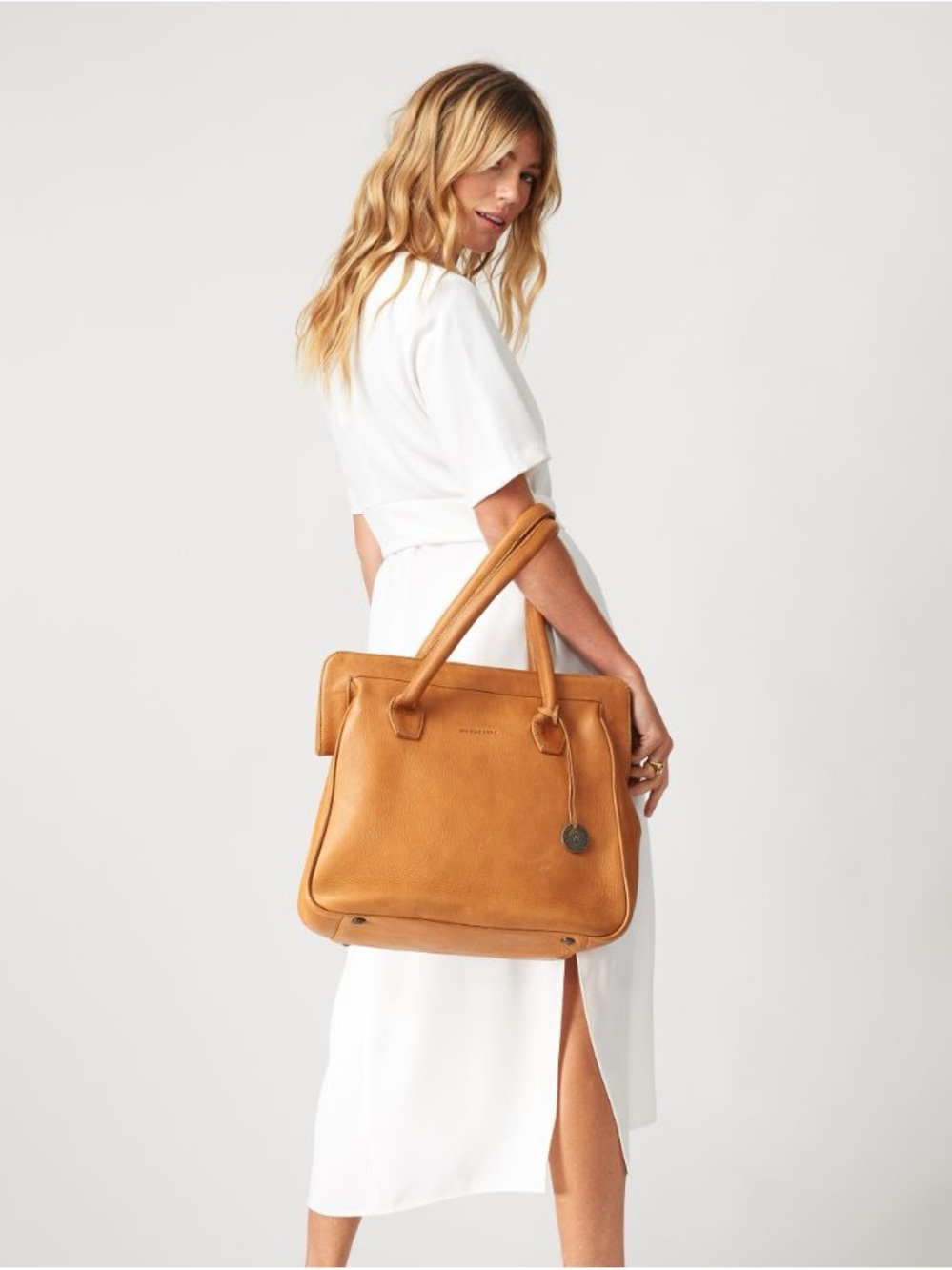 Cognac Leather Structured Tote with Double Handles Wanderer Travel Co Luxe Bag